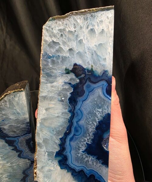 Blue Agate 24ct Gold Edge Microcrystalline Quartz Premium Bookends 1 Ornament Handpicked Size 2.178kg H14.5xW15xD6cm - Image 9
