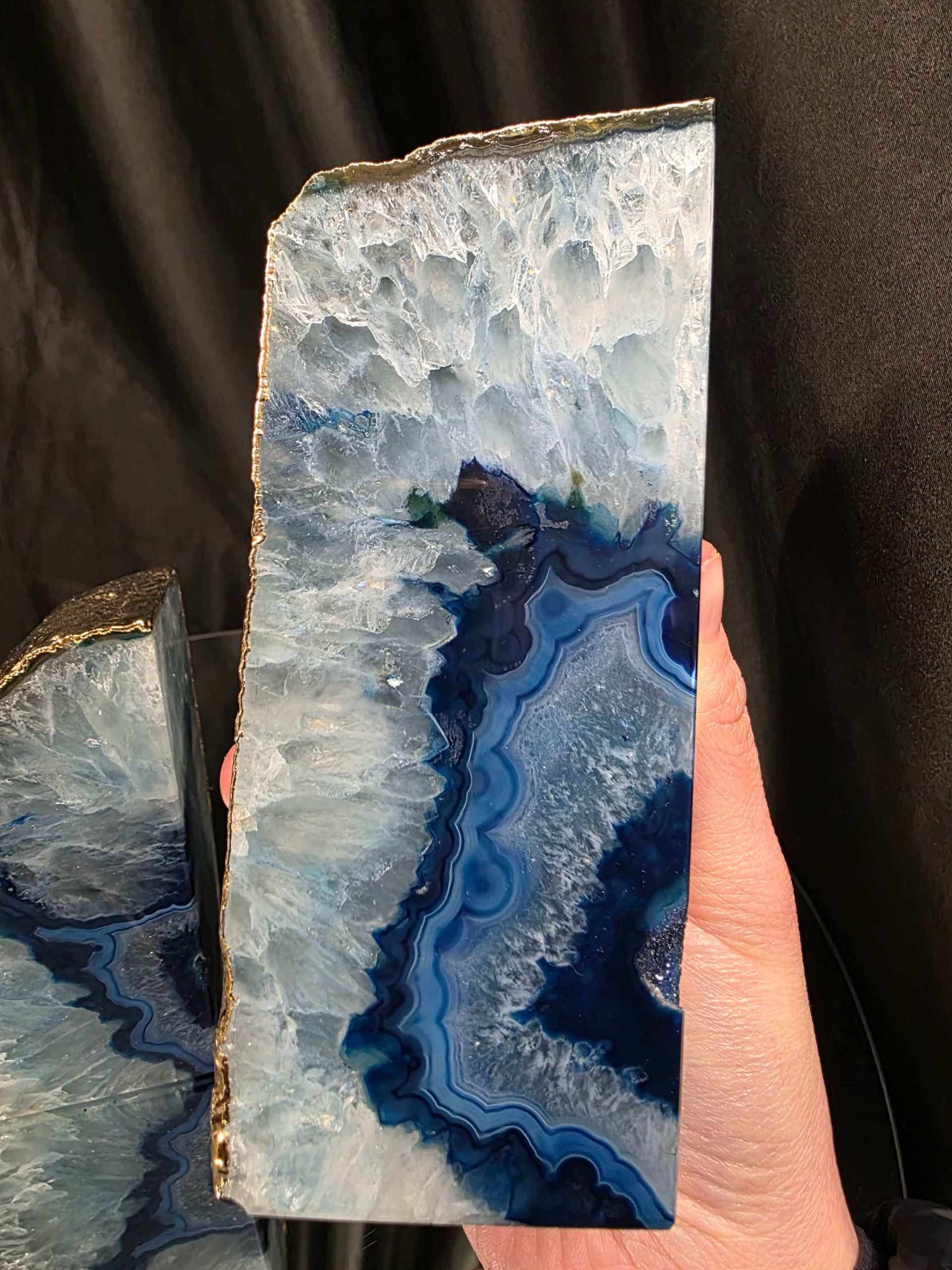 Blue Agate 24ct Gold Edge Microcrystalline Quartz Premium Bookends 1 Ornament Handpicked Size 2.178kg H14.5xW15xD6cm - Image 9