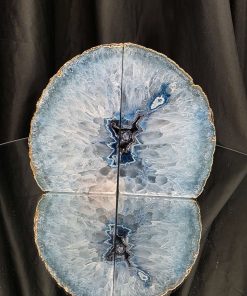 Blue Agate 24ct Gold Edge Microcrystalline Quartz Premium Bookends 2 Ornament Handpicked Size 1.796kg H13xW15xD6cm