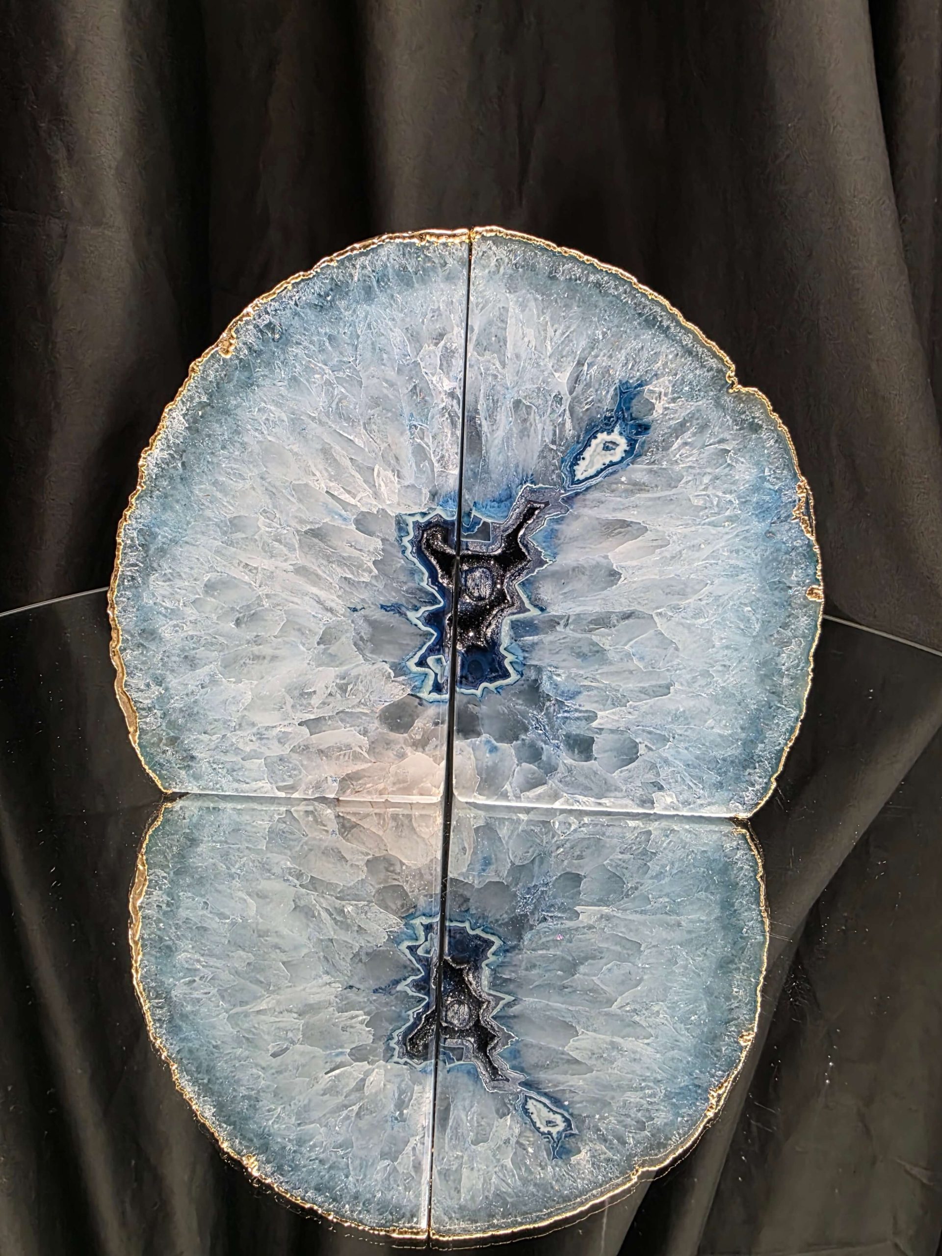 Blue Agate 24ct Gold Edge Microcrystalline Quartz Premium Bookends 2 Ornament Handpicked Size 1.796kg H13xW15xD6cm