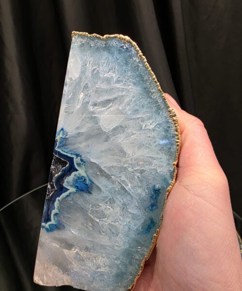 Blue Agate 24ct Gold Edge Microcrystalline Quartz Premium Bookends 2 Ornament Handpicked Size 1.796kg H13xW15xD6cm - Image 11