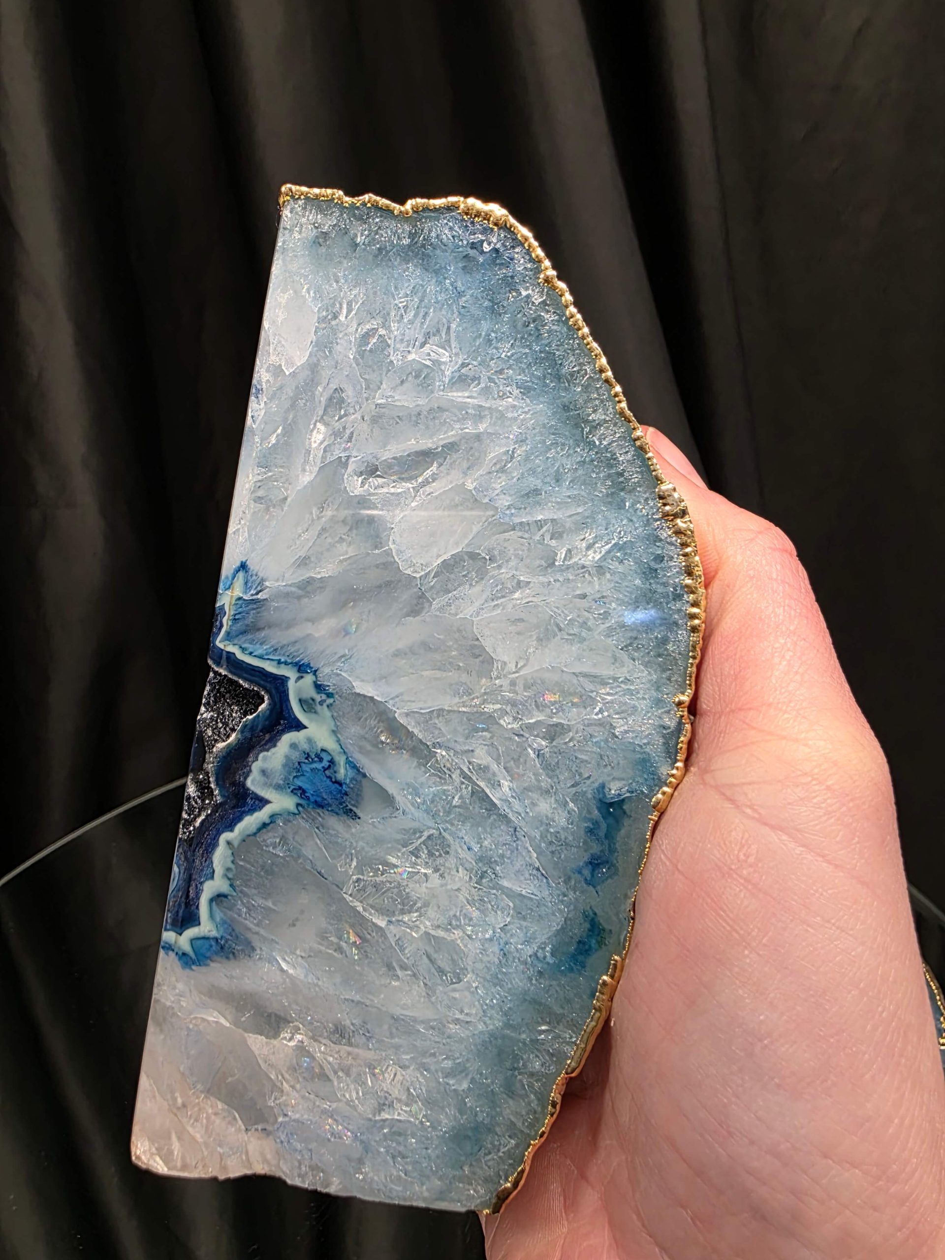 Blue Agate 24ct Gold Edge Microcrystalline Quartz Premium Bookends 2 Ornament Handpicked Size 1.796kg H13xW15xD6cm - Image 11