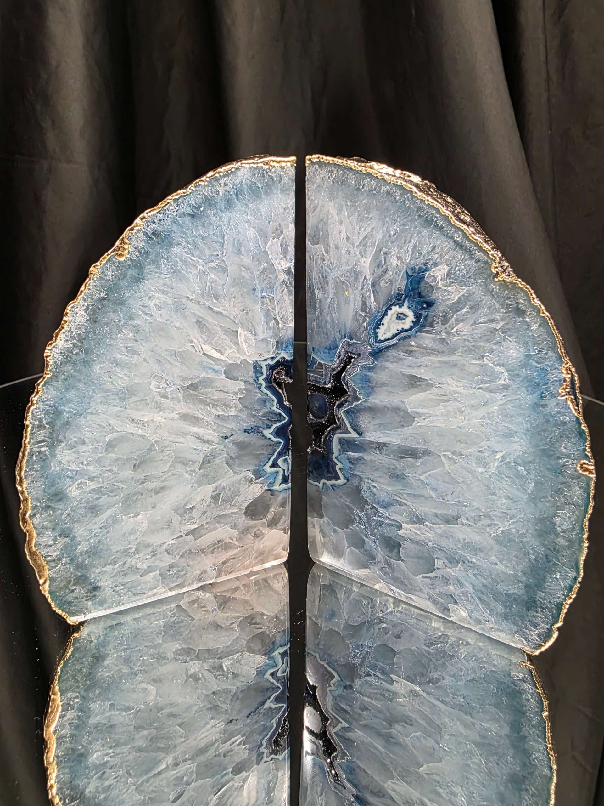 Blue Agate 24ct Gold Edge Microcrystalline Quartz Premium Bookends 2 Ornament Handpicked Size 1.796kg H13xW15xD6cm - Image 12