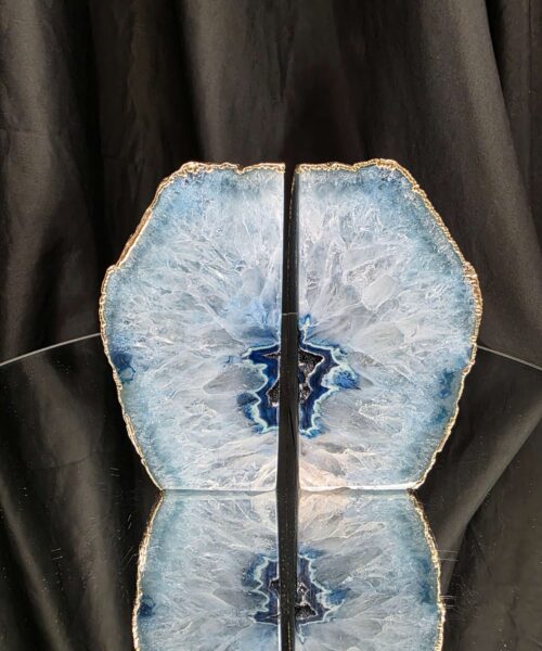 Blue Agate 24ct Gold Edge Microcrystalline Quartz Premium Bookends 2 Ornament Handpicked Size 1.796kg H13xW15xD6cm - Image 13
