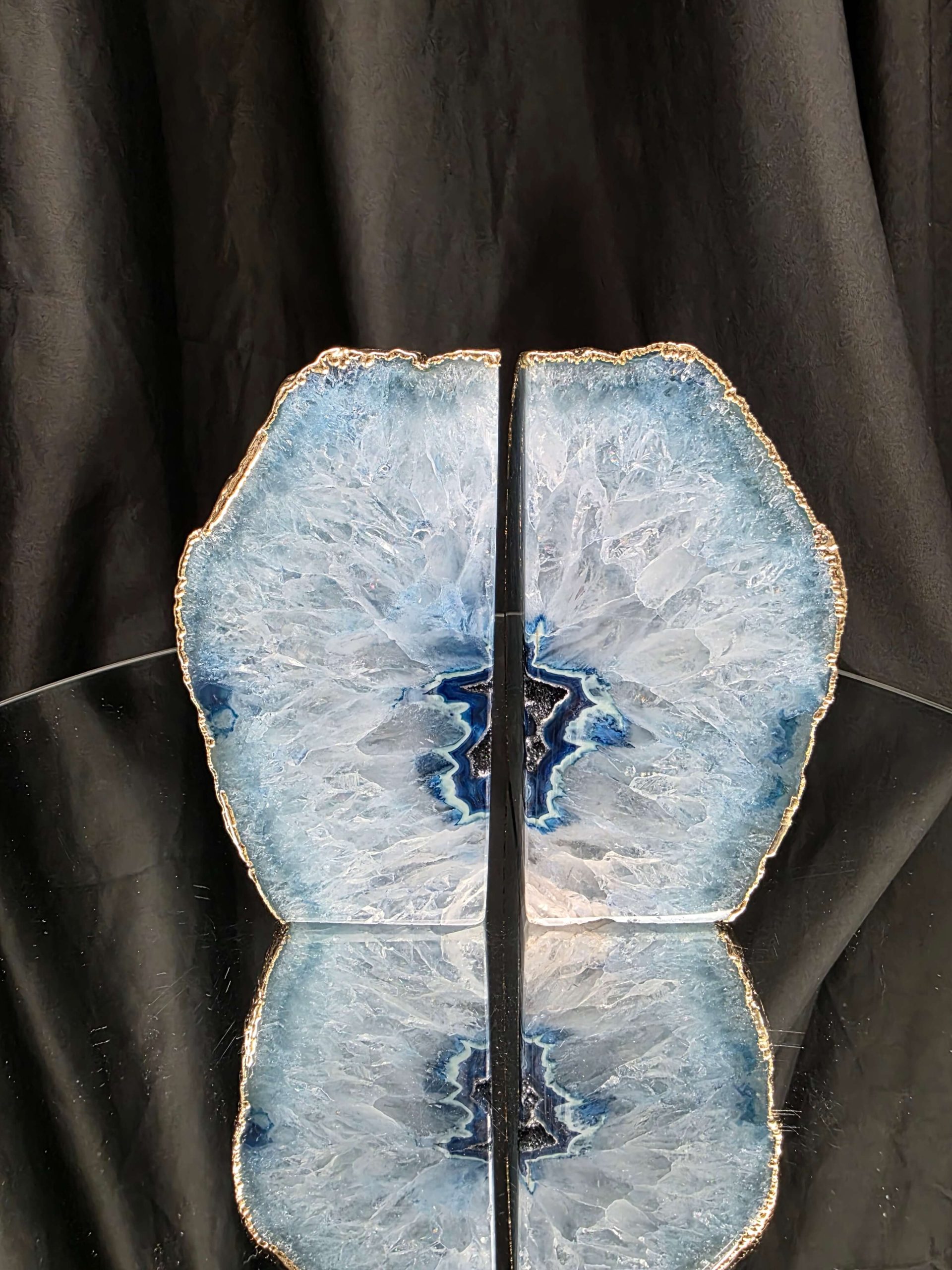 Blue Agate 24ct Gold Edge Microcrystalline Quartz Premium Bookends 2 Ornament Handpicked Size 1.796kg H13xW15xD6cm - Image 13