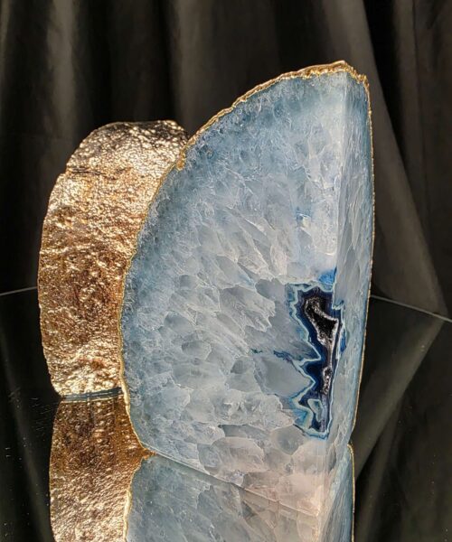 Blue Agate 24ct Gold Edge Microcrystalline Quartz Premium Bookends 2 Ornament Handpicked Size 1.796kg H13xW15xD6cm - Image 14