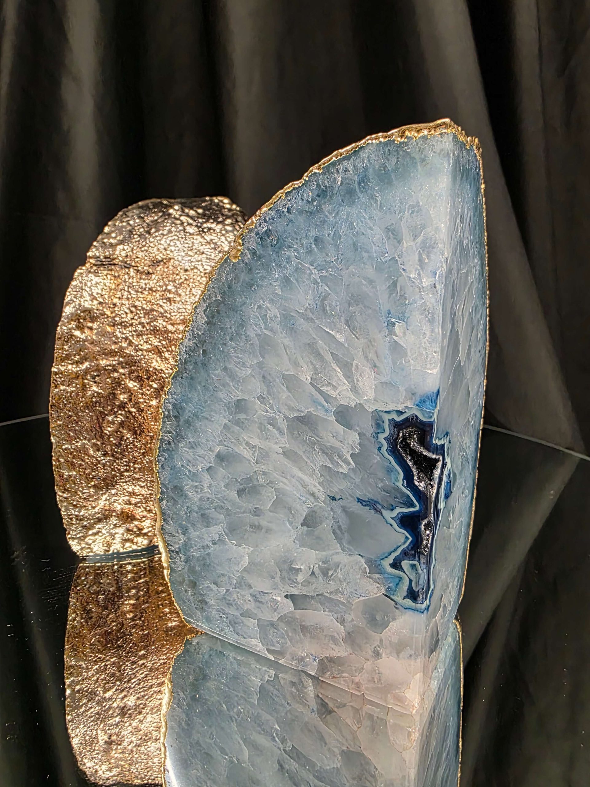 Blue Agate 24ct Gold Edge Microcrystalline Quartz Premium Bookends 2 Ornament Handpicked Size 1.796kg H13xW15xD6cm - Image 14