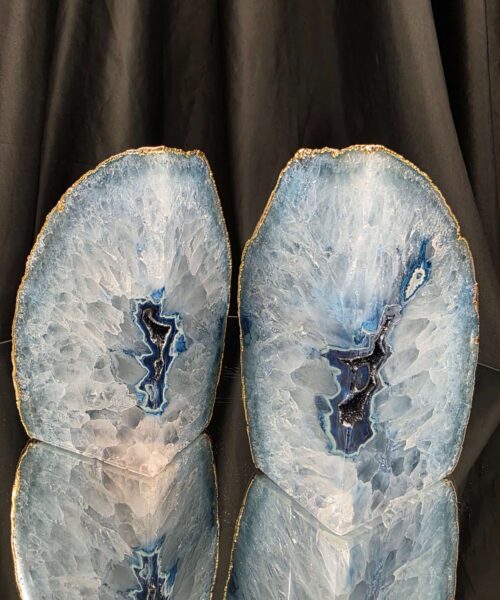 Blue Agate 24ct Gold Edge Microcrystalline Quartz Premium Bookends 2 Ornament Handpicked Size 1.796kg H13xW15xD6cm - Image 15