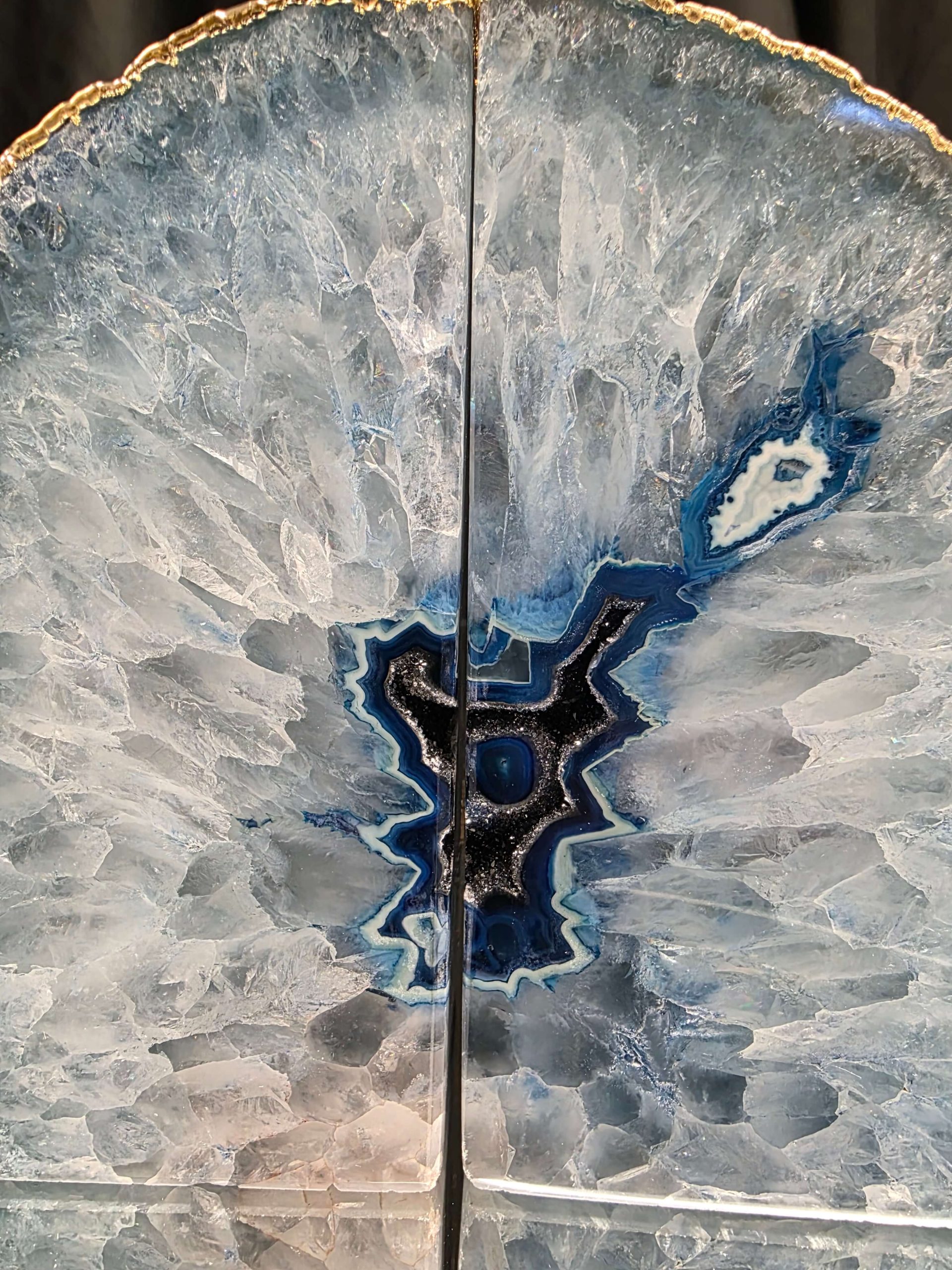 Blue Agate 24ct Gold Edge Microcrystalline Quartz Premium Bookends 2 Ornament Handpicked Size 1.796kg H13xW15xD6cm - Image 16