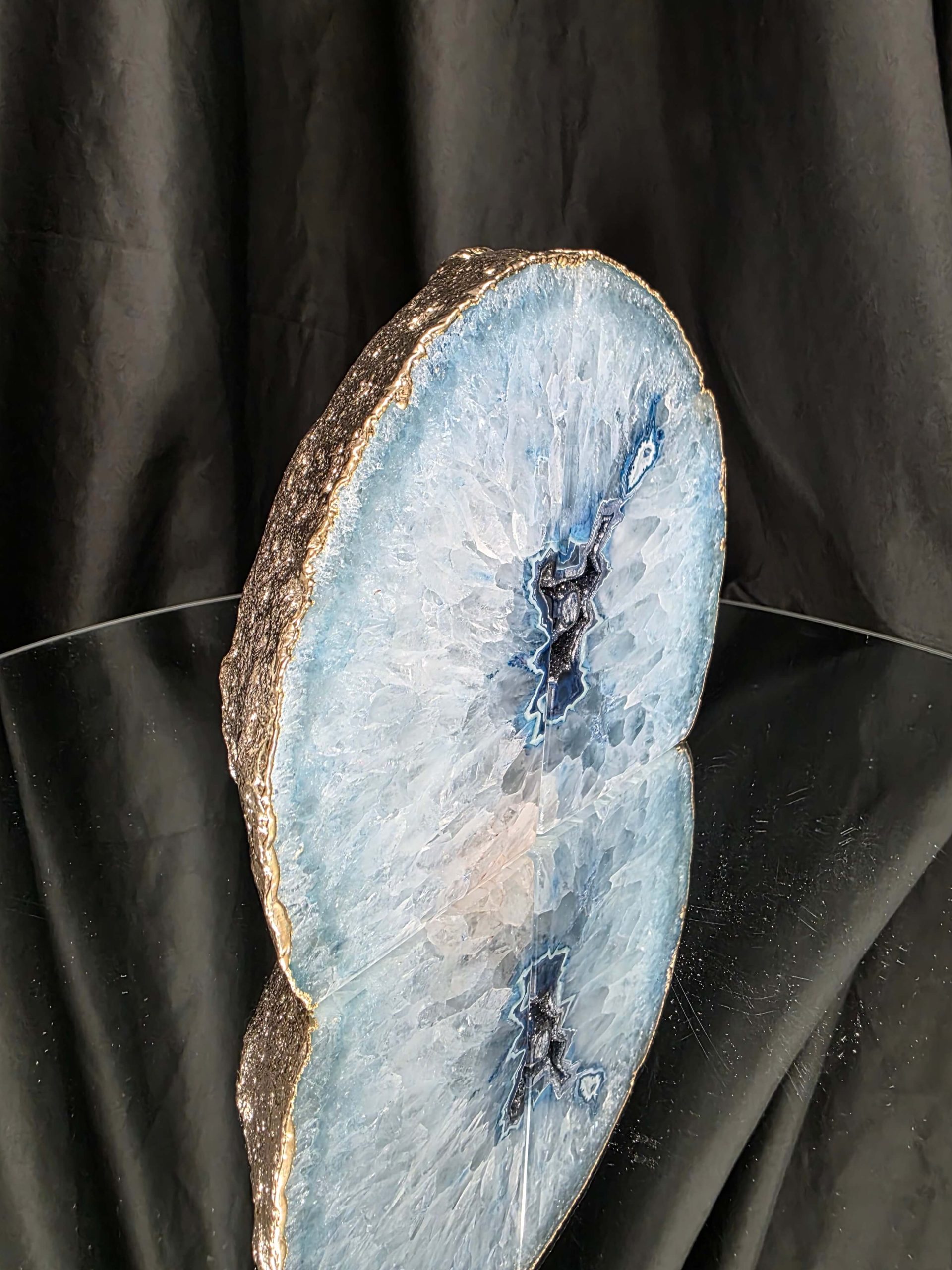 Blue Agate 24ct Gold Edge Microcrystalline Quartz Premium Bookends 2 Ornament Handpicked Size 1.796kg H13xW15xD6cm - Image 3