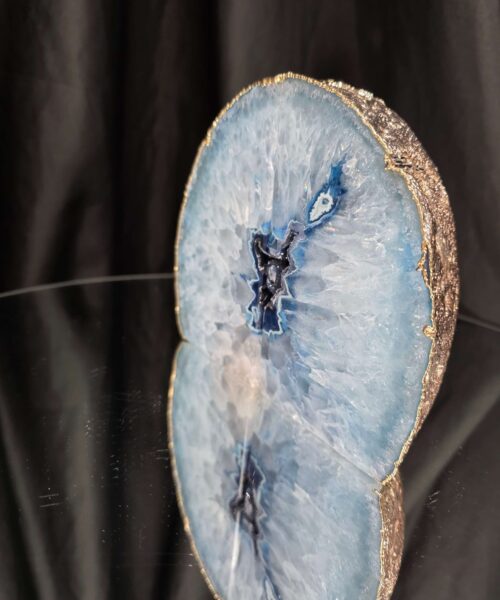 Blue Agate 24ct Gold Edge Microcrystalline Quartz Premium Bookends 2 Ornament Handpicked Size 1.796kg H13xW15xD6cm - Image 4