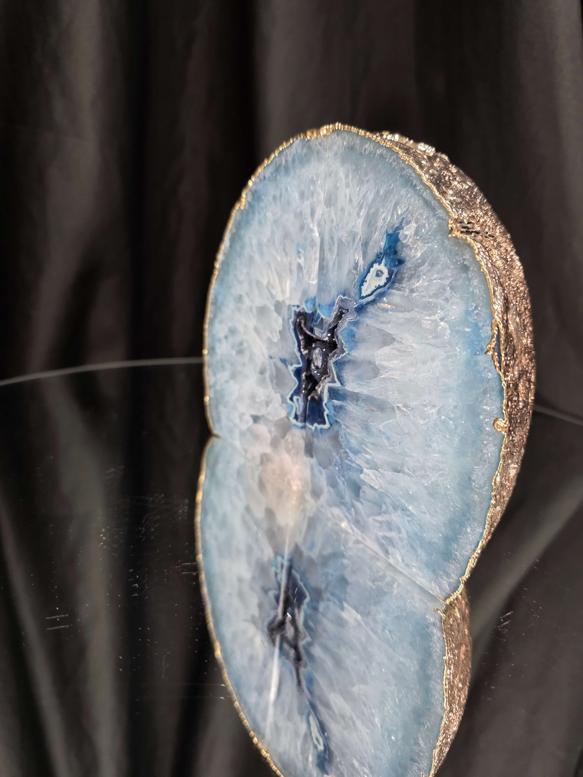 Blue Agate 24ct Gold Edge Microcrystalline Quartz Premium Bookends 2 Ornament Handpicked Size 1.796kg H13xW15xD6cm - Image 4