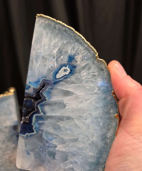 Blue Agate 24ct Gold Edge Microcrystalline Quartz Premium Bookends 2 Ornament Handpicked Size 1.796kg H13xW15xD6cm - Image 8
