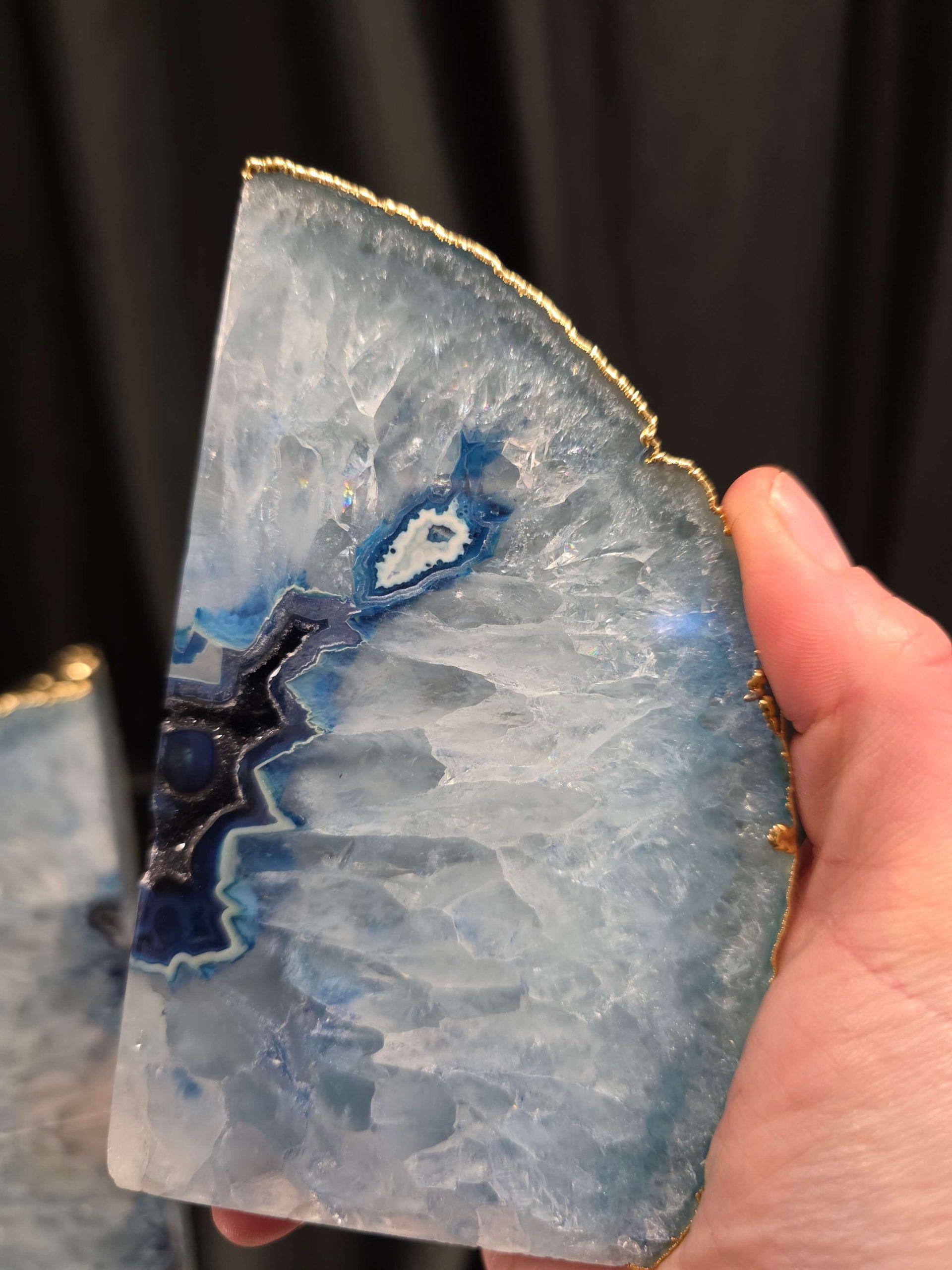 Blue Agate 24ct Gold Edge Microcrystalline Quartz Premium Bookends 2 Ornament Handpicked Size 1.796kg H13xW15xD6cm - Image 8