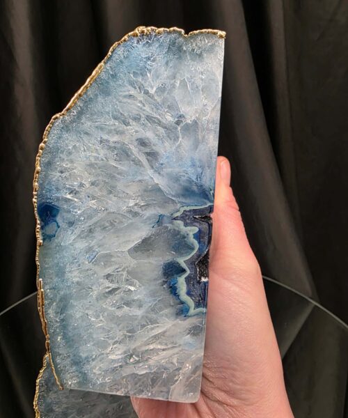 Blue Agate 24ct Gold Edge Microcrystalline Quartz Premium Bookends 2 Ornament Handpicked Size 1.796kg H13xW15xD6cm - Image 9
