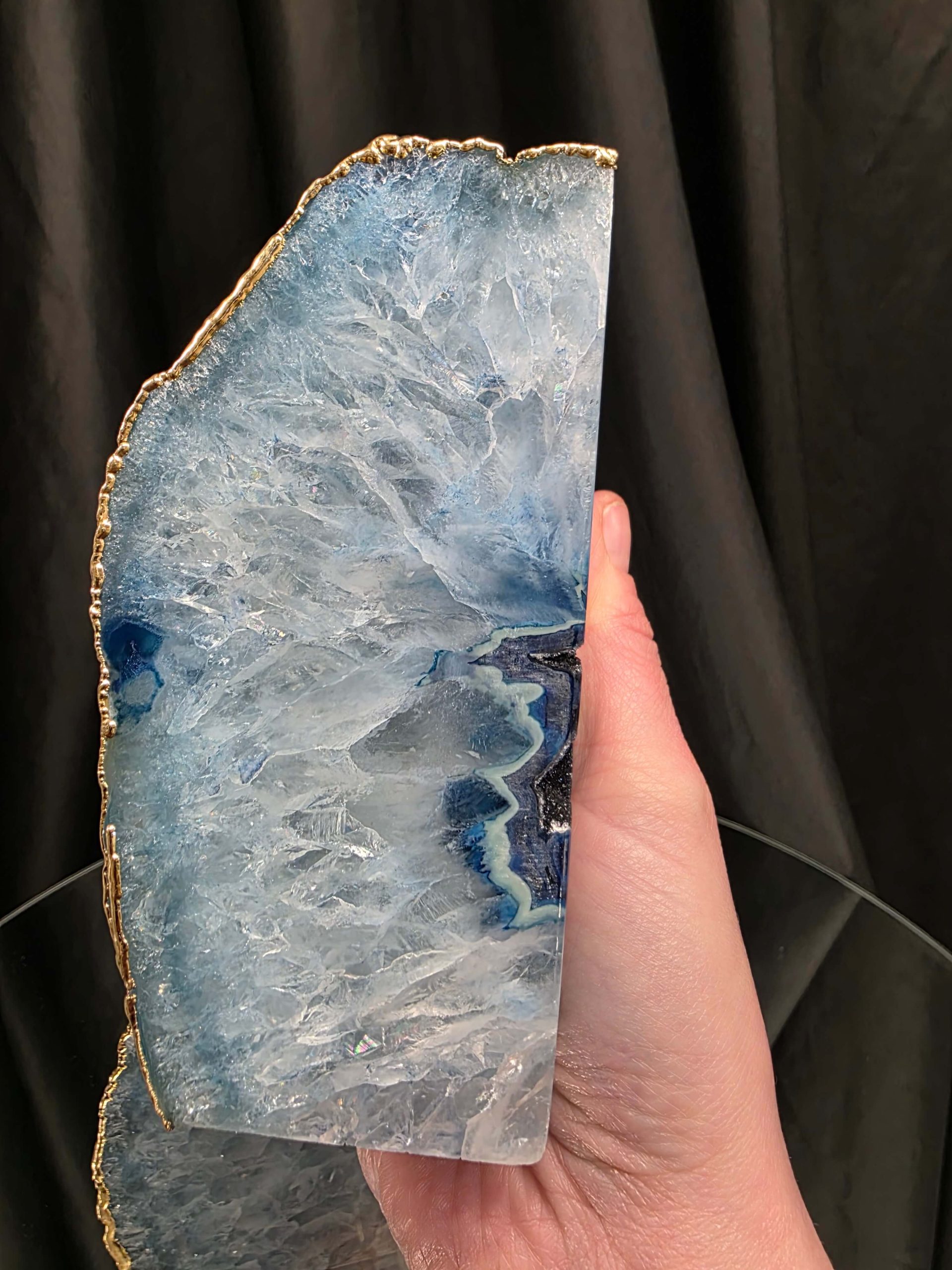 Blue Agate 24ct Gold Edge Microcrystalline Quartz Premium Bookends 2 Ornament Handpicked Size 1.796kg H13xW15xD6cm - Image 9