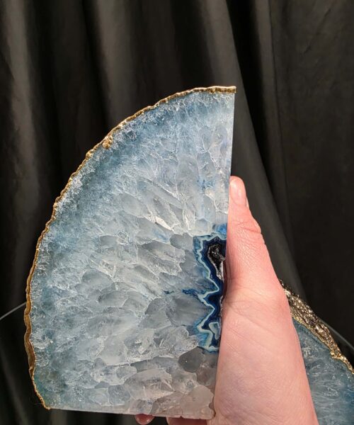 Blue Agate 24ct Gold Edge Microcrystalline Quartz Premium Bookends 2 Ornament Handpicked Size 1.796kg H13xW15xD6cm - Image 10