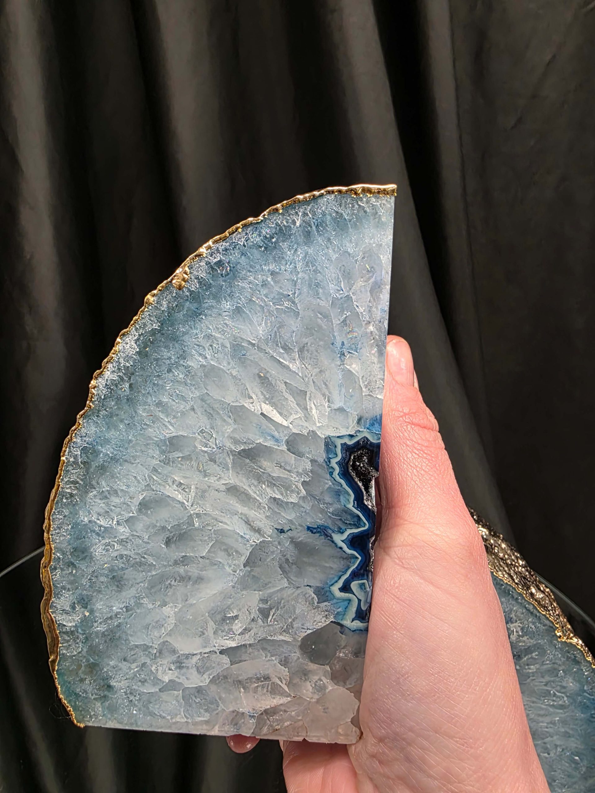 Blue Agate 24ct Gold Edge Microcrystalline Quartz Premium Bookends 2 Ornament Handpicked Size 1.796kg H13xW15xD6cm - Image 10