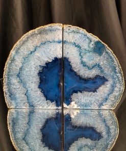 Blue Agate 24ct Gold Edge Microcrystalline Quartz Premium Bookends 3 Ornament Handpicked Size 2.226kg H13xW19xD9cm