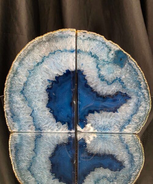 Blue Agate 24ct Gold Edge Microcrystalline Quartz Premium Bookends 3 Ornament Handpicked Size 2.226kg H13xW19xD9cm
