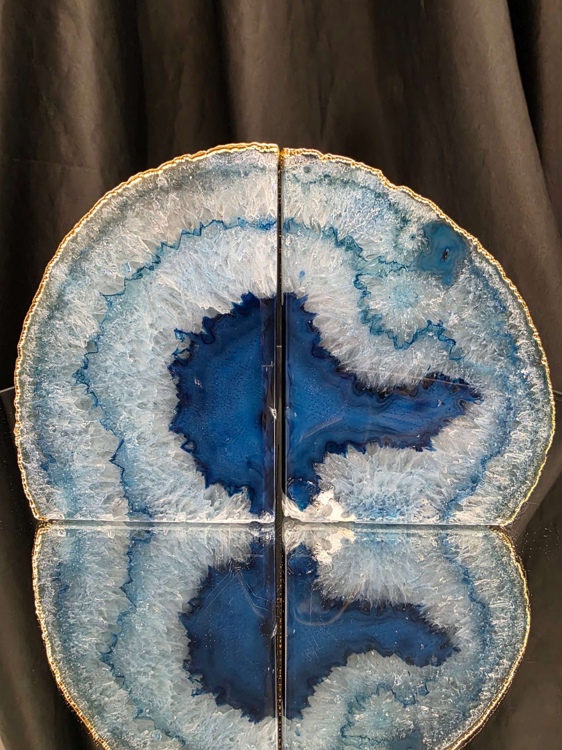 Blue Agate 24ct Gold Edge Microcrystalline Quartz Premium Bookends 3 Ornament Handpicked Size 2.226kg H13xW19xD9cm