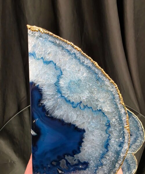 Blue Agate 24ct Gold Edge Microcrystalline Quartz Premium Bookends 3 Ornament Handpicked Size 2.226kg H13xW19xD9cm - Image 11
