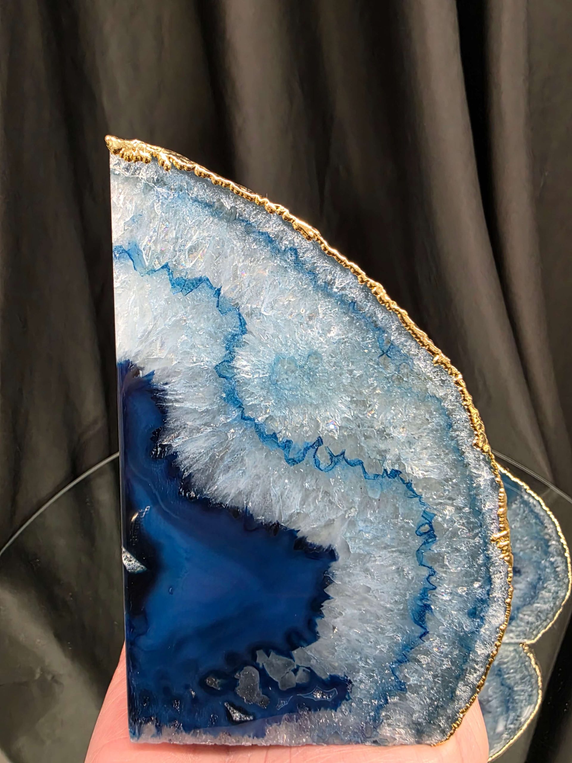 Blue Agate 24ct Gold Edge Microcrystalline Quartz Premium Bookends 3 Ornament Handpicked Size 2.226kg H13xW19xD9cm - Image 11