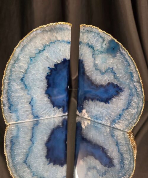 Blue Agate 24ct Gold Edge Microcrystalline Quartz Premium Bookends 3 Ornament Handpicked Size 2.226kg H13xW19xD9cm - Image 12
