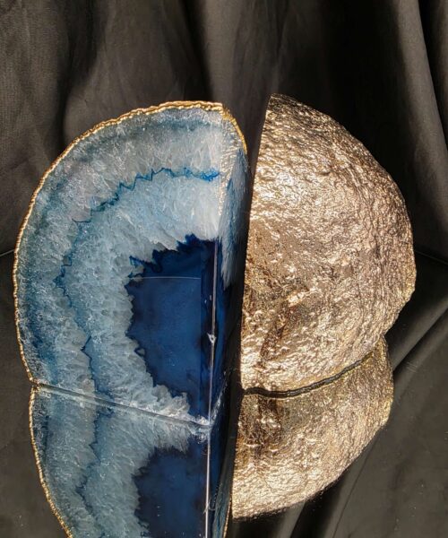Blue Agate 24ct Gold Edge Microcrystalline Quartz Premium Bookends 3 Ornament Handpicked Size 2.226kg H13xW19xD9cm - Image 13