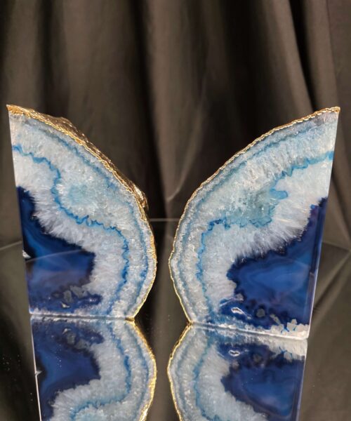 Blue Agate 24ct Gold Edge Microcrystalline Quartz Premium Bookends 3 Ornament Handpicked Size 2.226kg H13xW19xD9cm - Image 14