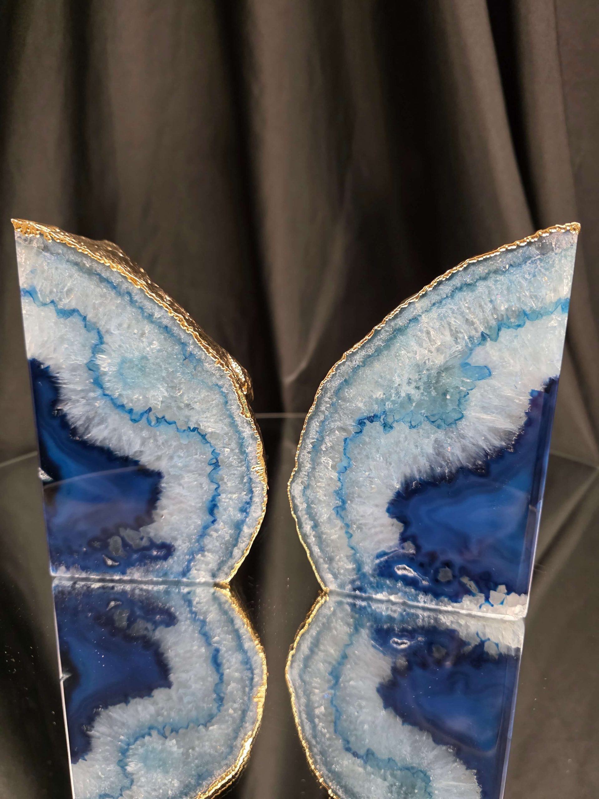 Blue Agate 24ct Gold Edge Microcrystalline Quartz Premium Bookends 3 Ornament Handpicked Size 2.226kg H13xW19xD9cm - Image 14