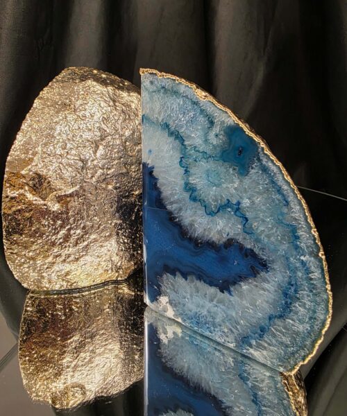 Blue Agate 24ct Gold Edge Microcrystalline Quartz Premium Bookends 3 Ornament Handpicked Size 2.226kg H13xW19xD9cm - Image 15