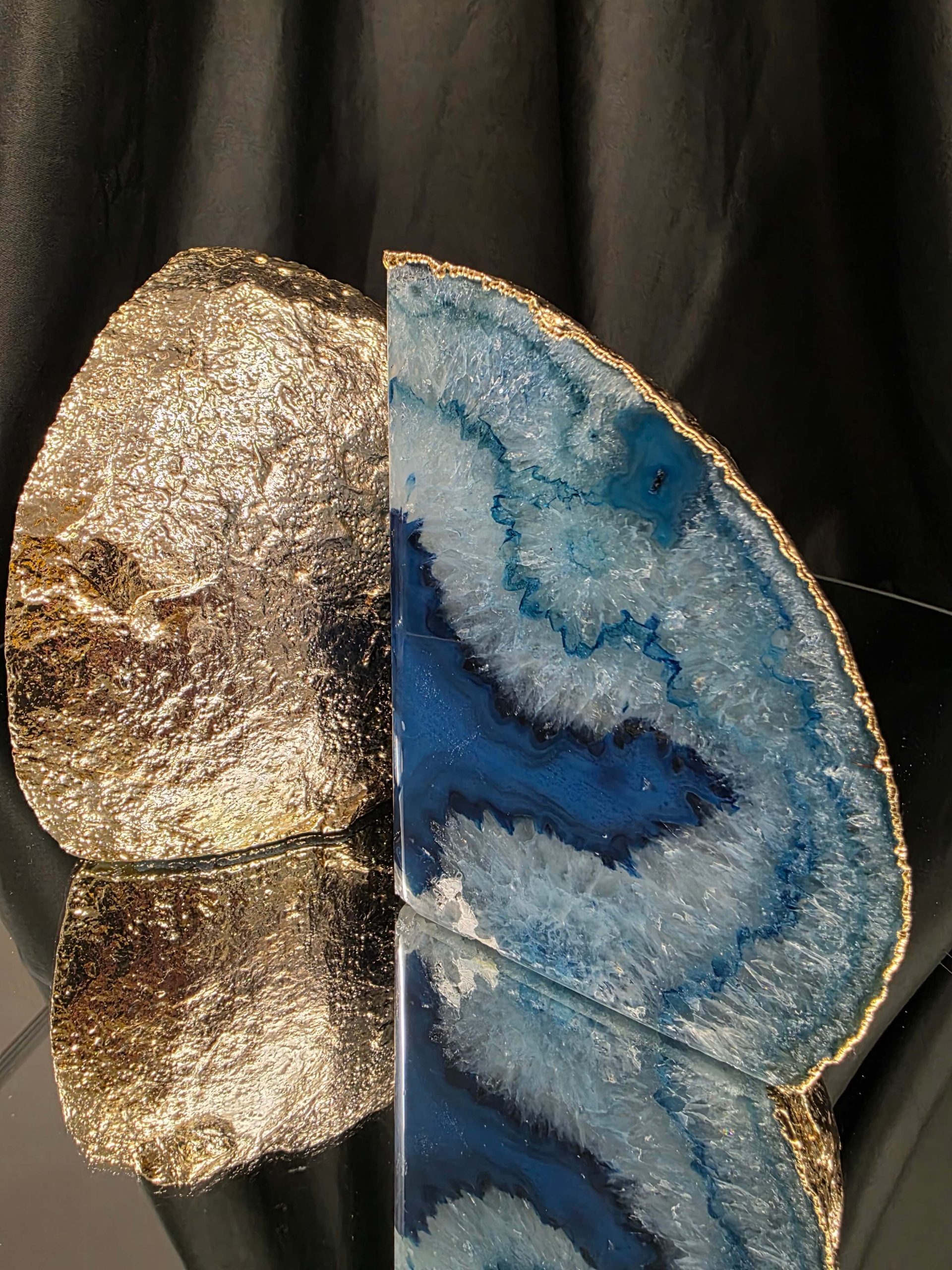 Blue Agate 24ct Gold Edge Microcrystalline Quartz Premium Bookends 3 Ornament Handpicked Size 2.226kg H13xW19xD9cm - Image 15