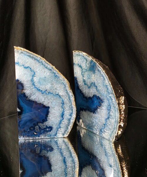 Blue Agate 24ct Gold Edge Microcrystalline Quartz Premium Bookends 3 Ornament Handpicked Size 2.226kg H13xW19xD9cm - Image 16