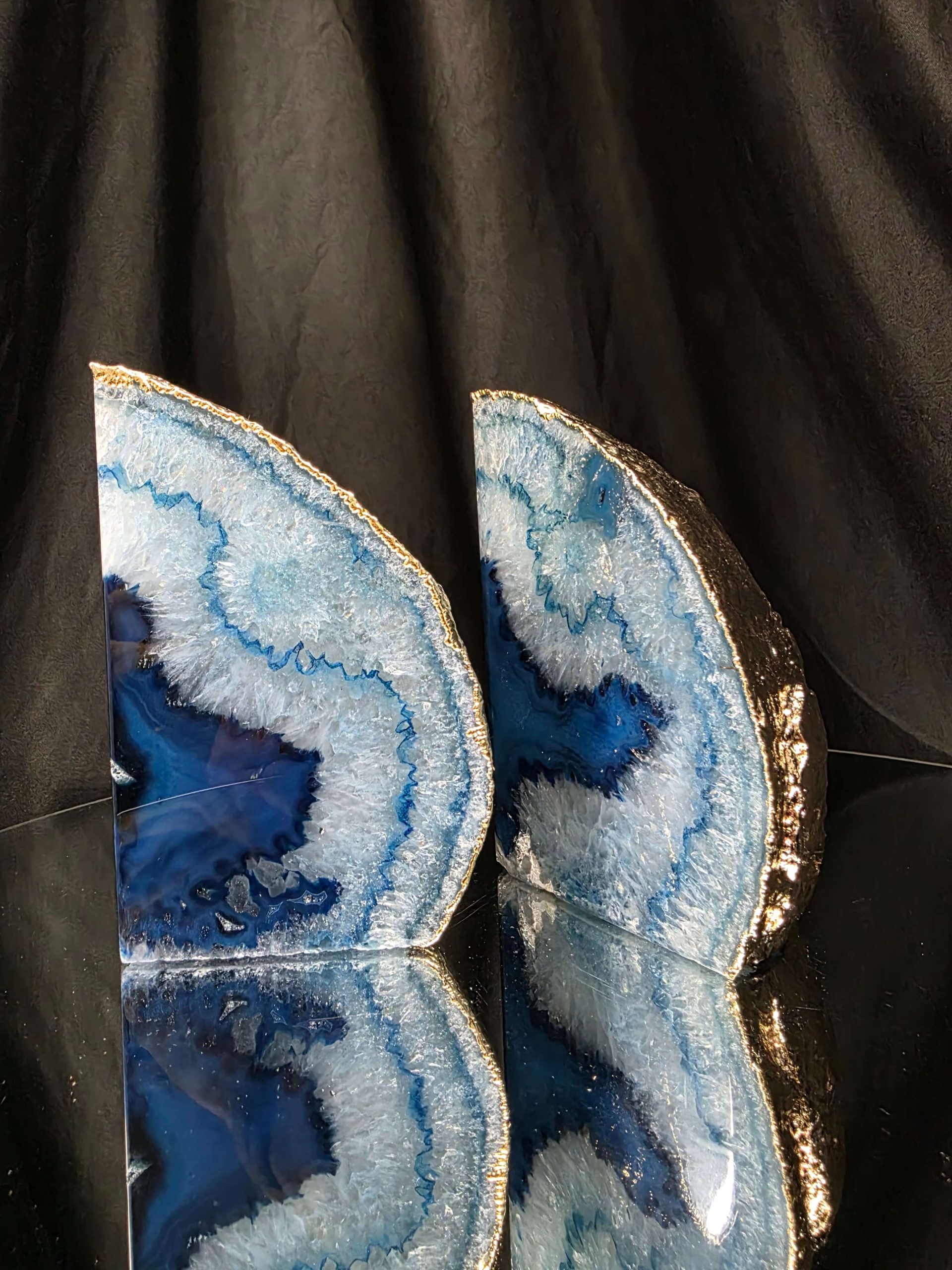 Blue Agate 24ct Gold Edge Microcrystalline Quartz Premium Bookends 3 Ornament Handpicked Size 2.226kg H13xW19xD9cm - Image 16