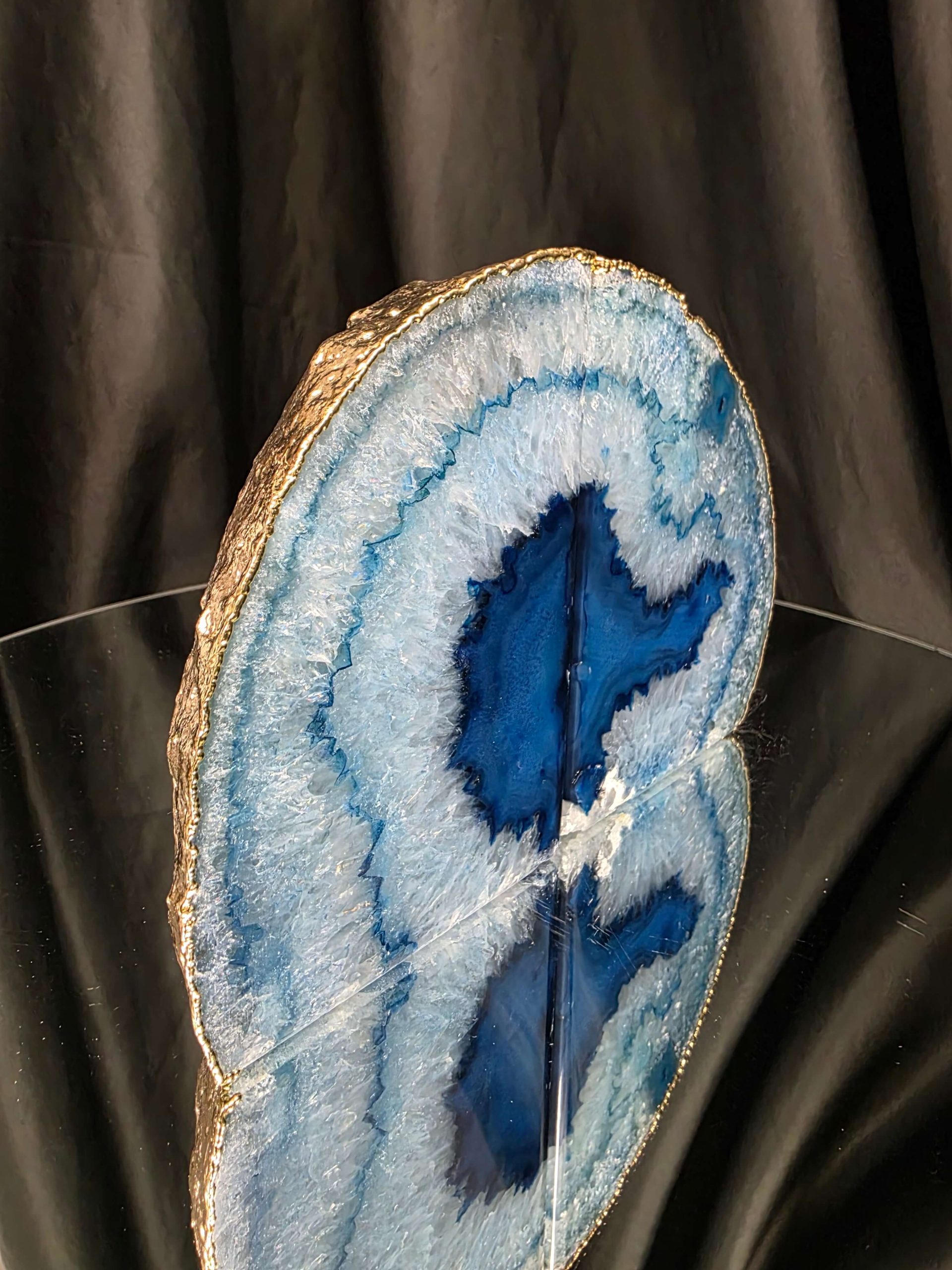 Blue Agate 24ct Gold Edge Microcrystalline Quartz Premium Bookends 3 Ornament Handpicked Size 2.226kg H13xW19xD9cm - Image 3