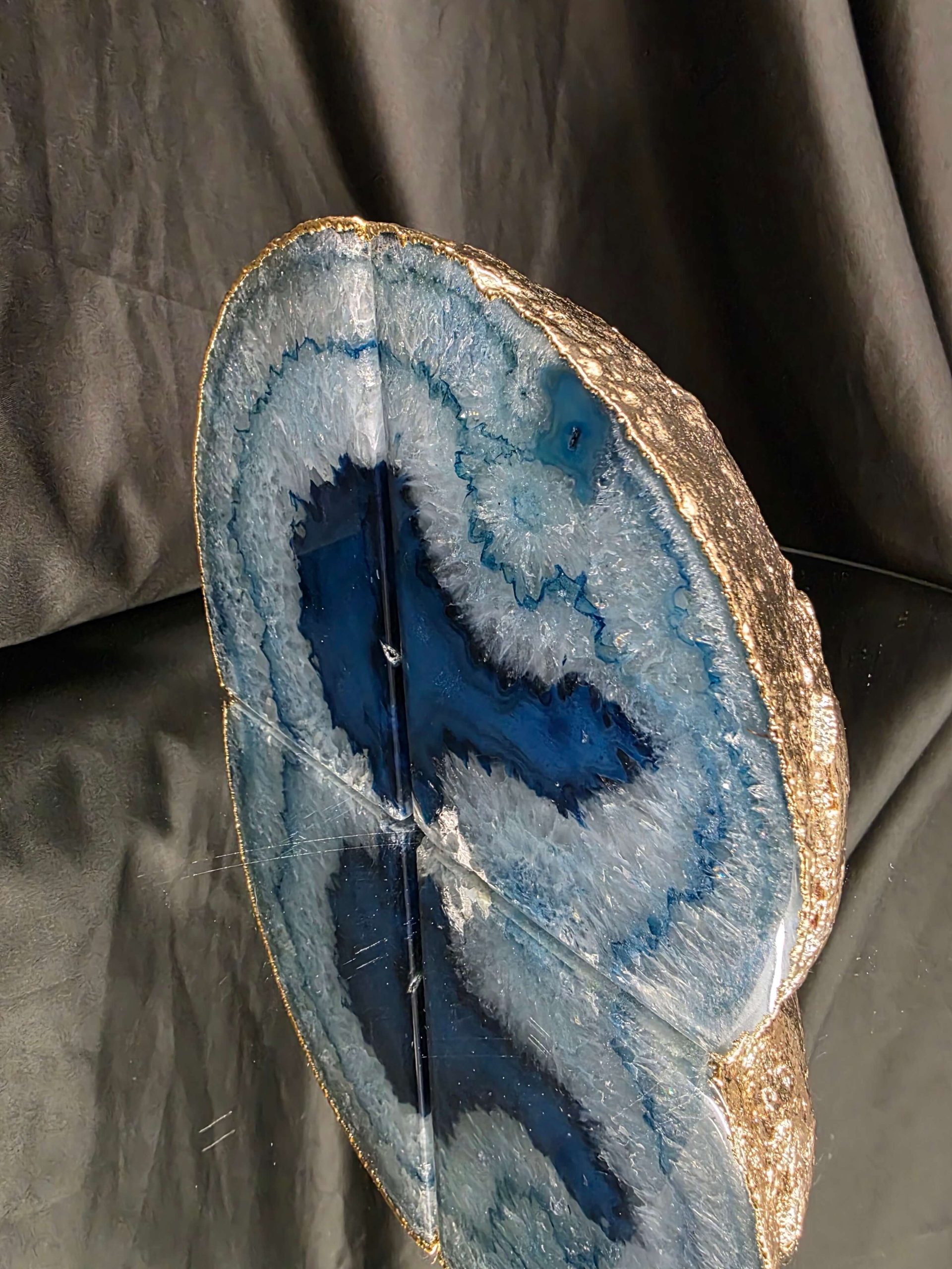 Blue Agate 24ct Gold Edge Microcrystalline Quartz Premium Bookends 3 Ornament Handpicked Size 2.226kg H13xW19xD9cm - Image 4