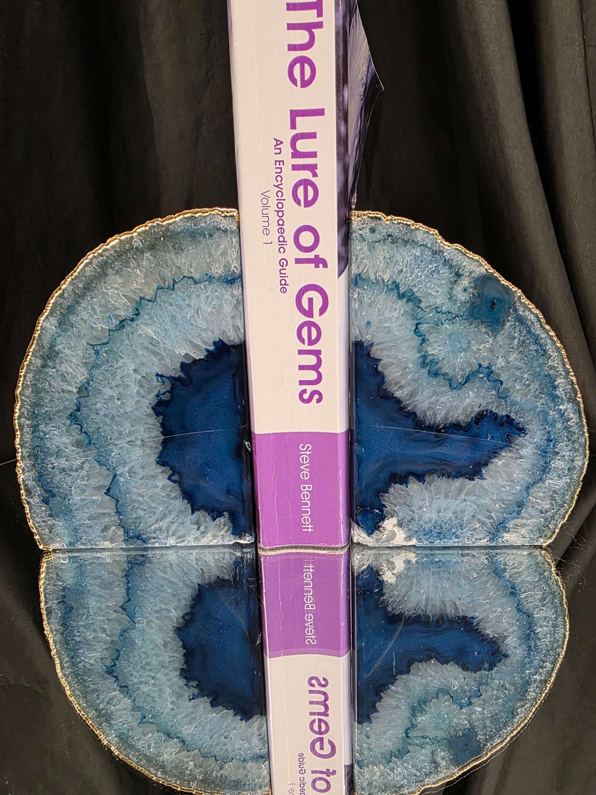 Blue Agate 24ct Gold Edge Microcrystalline Quartz Premium Bookends 3 Ornament Handpicked Size 2.226kg H13xW19xD9cm - Image 5