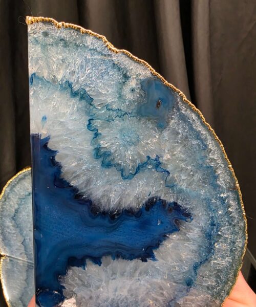 Blue Agate 24ct Gold Edge Microcrystalline Quartz Premium Bookends 3 Ornament Handpicked Size 2.226kg H13xW19xD9cm - Image 8