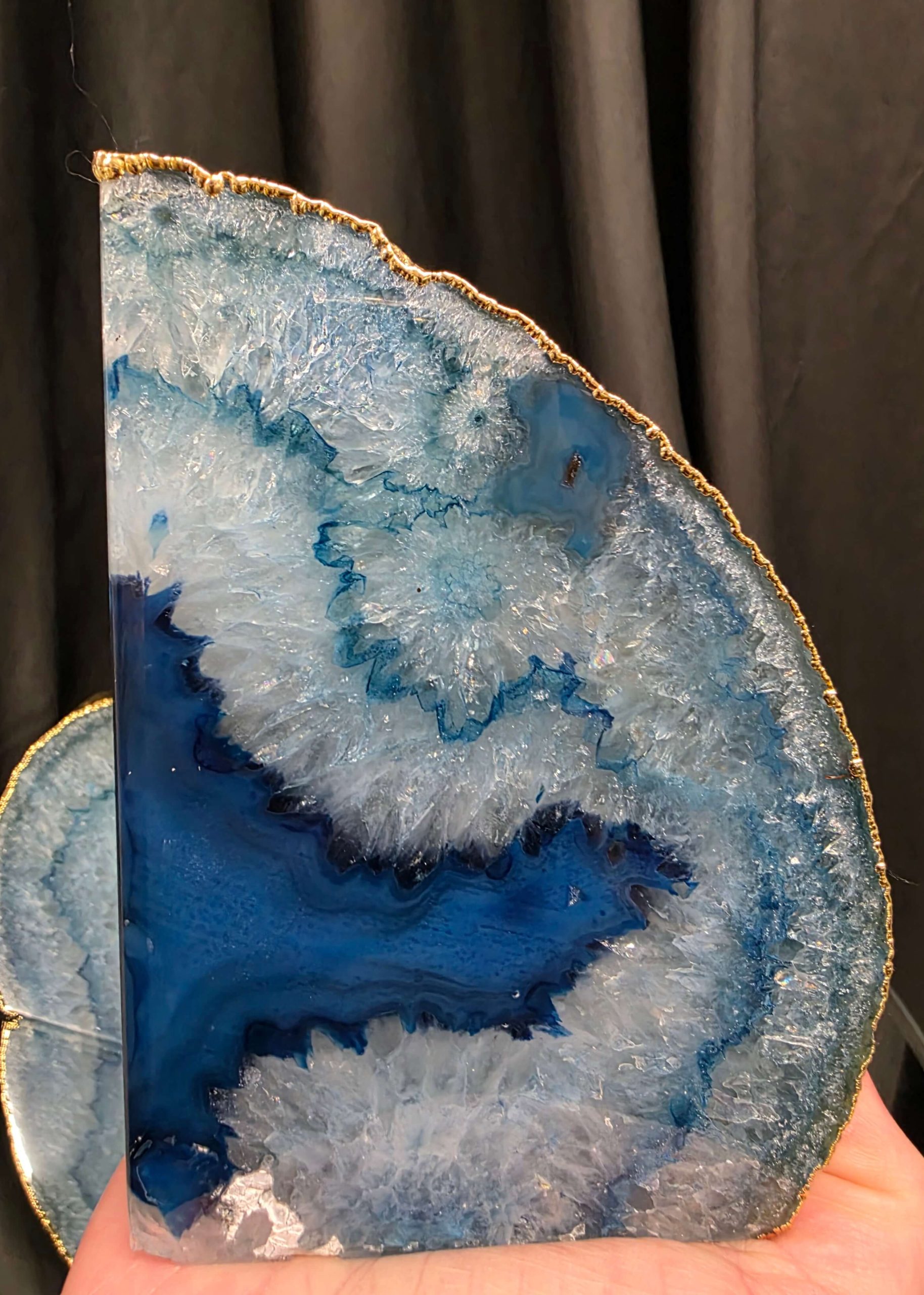 Blue Agate 24ct Gold Edge Microcrystalline Quartz Premium Bookends 3 Ornament Handpicked Size 2.226kg H13xW19xD9cm - Image 8