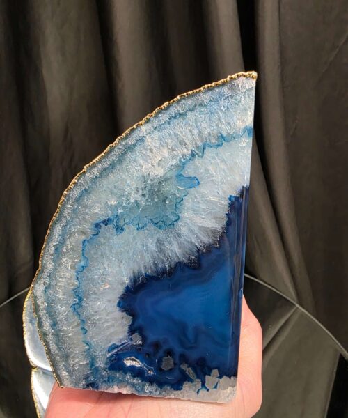 Blue Agate 24ct Gold Edge Microcrystalline Quartz Premium Bookends 3 Ornament Handpicked Size 2.226kg H13xW19xD9cm - Image 9