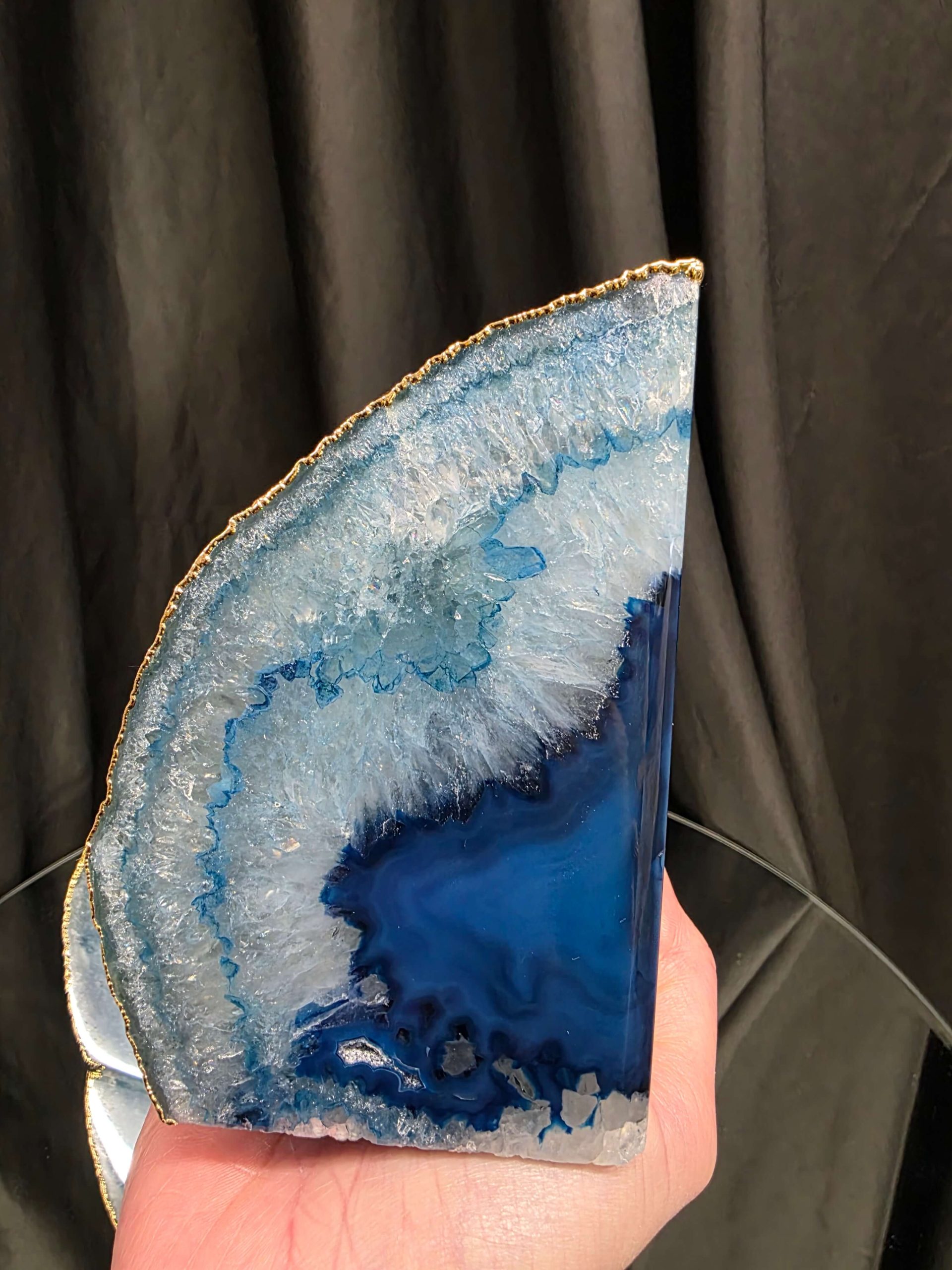 Blue Agate 24ct Gold Edge Microcrystalline Quartz Premium Bookends 3 Ornament Handpicked Size 2.226kg H13xW19xD9cm - Image 9