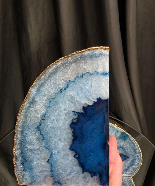 Blue Agate 24ct Gold Edge Microcrystalline Quartz Premium Bookends 3 Ornament Handpicked Size 2.226kg H13xW19xD9cm - Image 10
