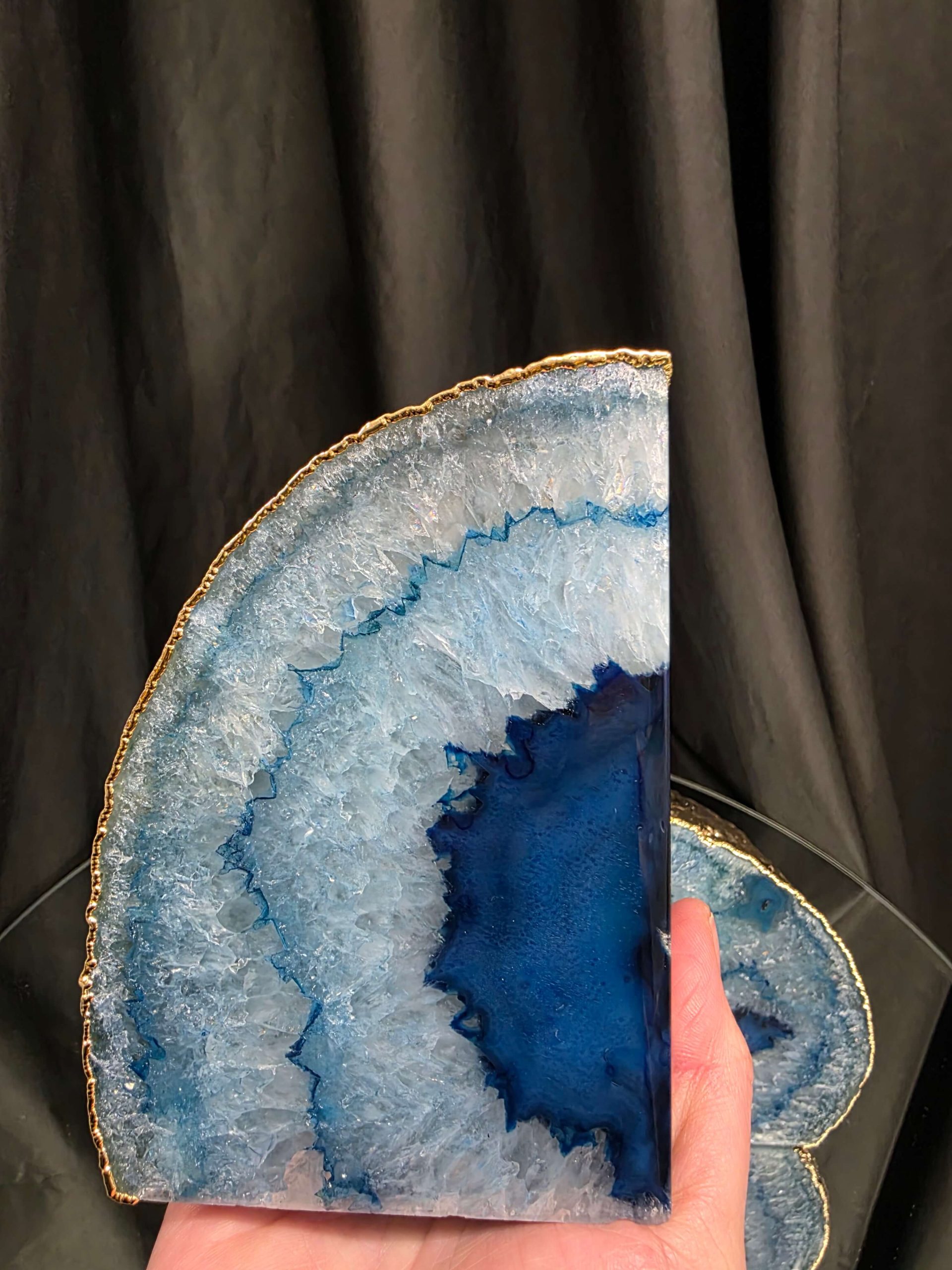 Blue Agate 24ct Gold Edge Microcrystalline Quartz Premium Bookends 3 Ornament Handpicked Size 2.226kg H13xW19xD9cm - Image 10