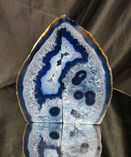 Blue Natural Edge Microcrystalline Quartz Premium Bookends 2 Ornament Handpicked Size 1.316kg H17xW15xD5.5cm