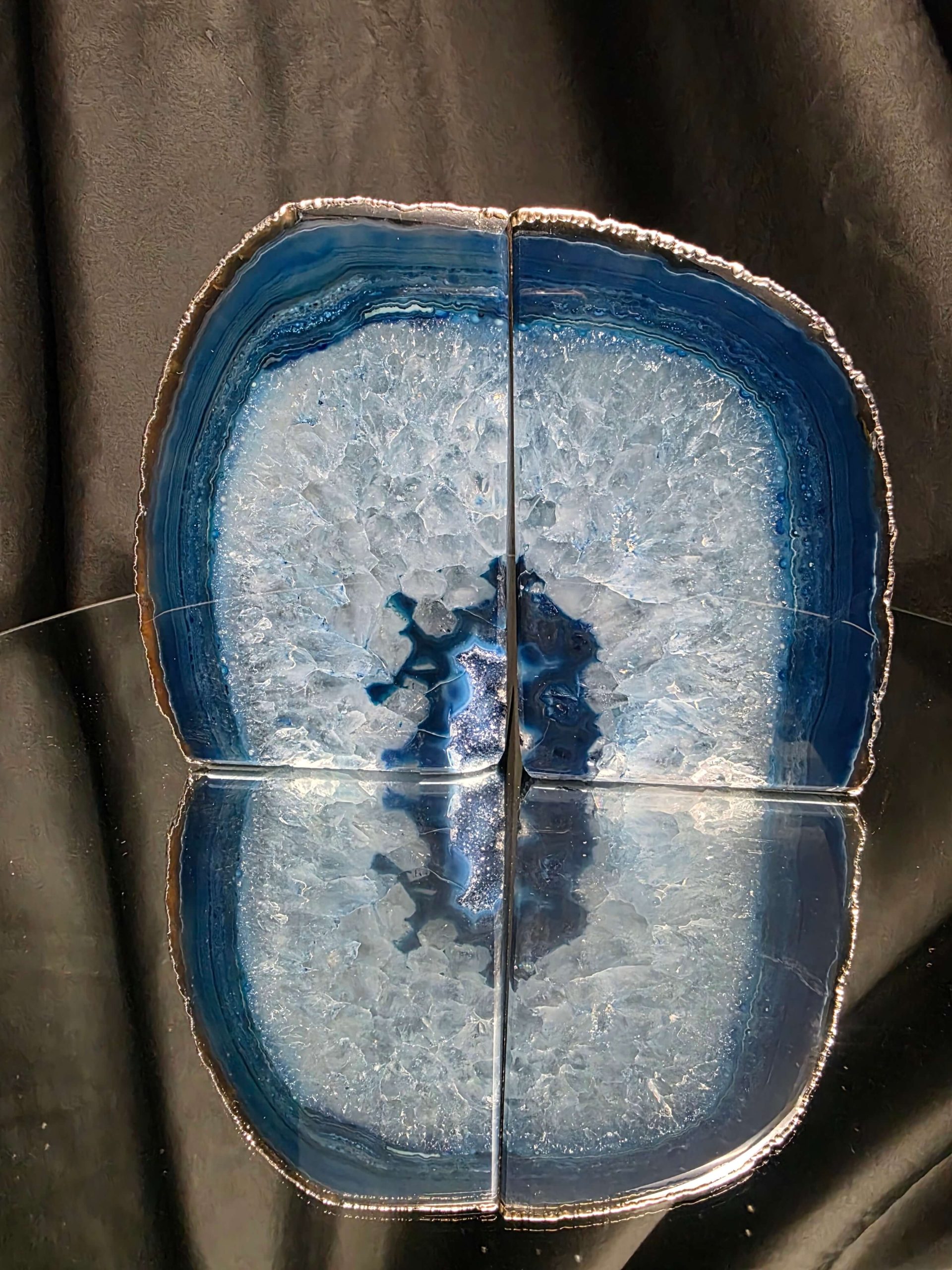 Blue Agate Silver Edge Microcrystalline Quartz Premium Bookends 1 Ornament Handpicked Size 1.841kg H13.5xW18xD8cm