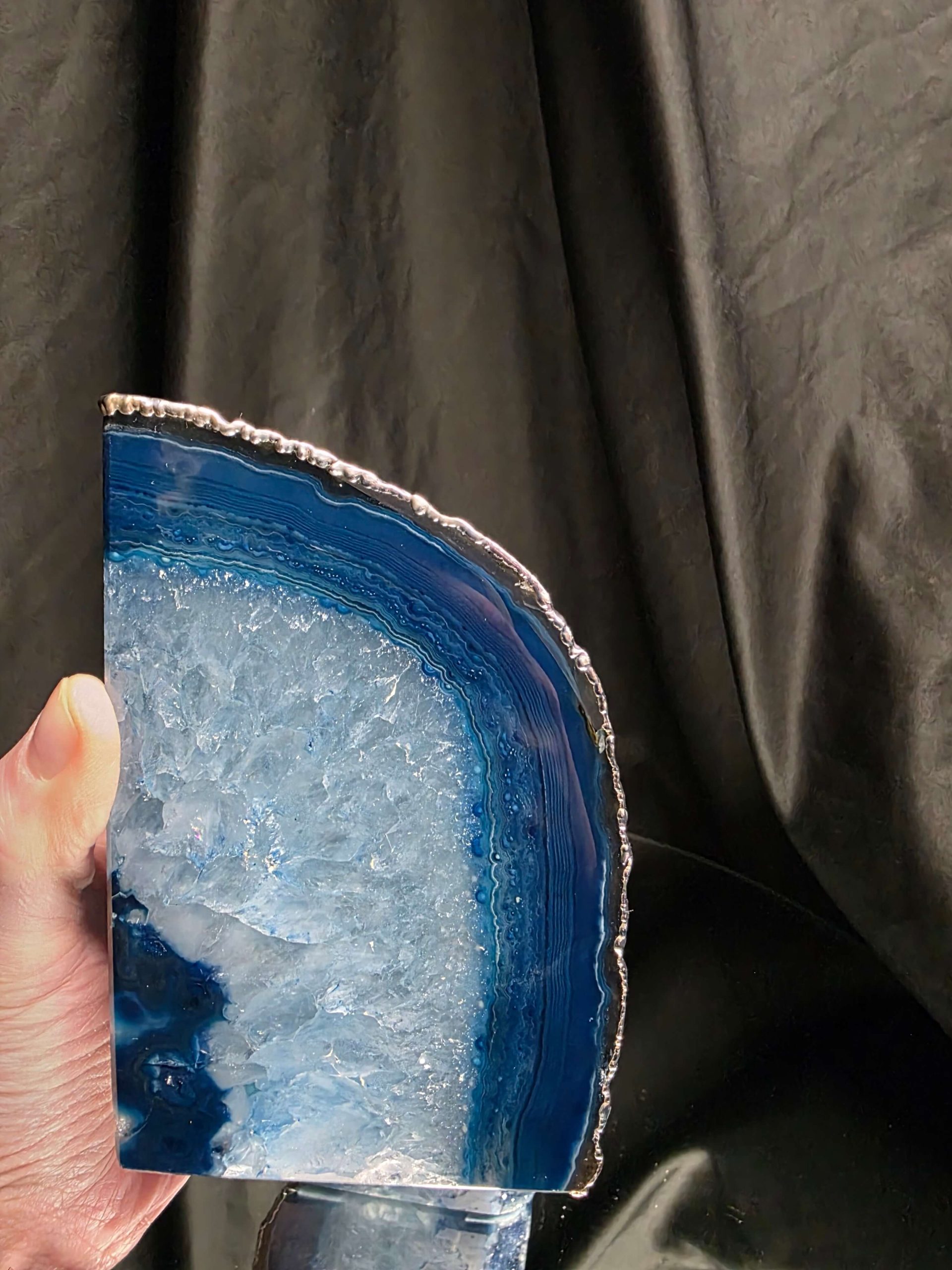 Blue Agate Silver Edge Microcrystalline Quartz Premium Bookends 1 Ornament Handpicked Size 1.841kg H13.5xW18xD8cm - Image 11