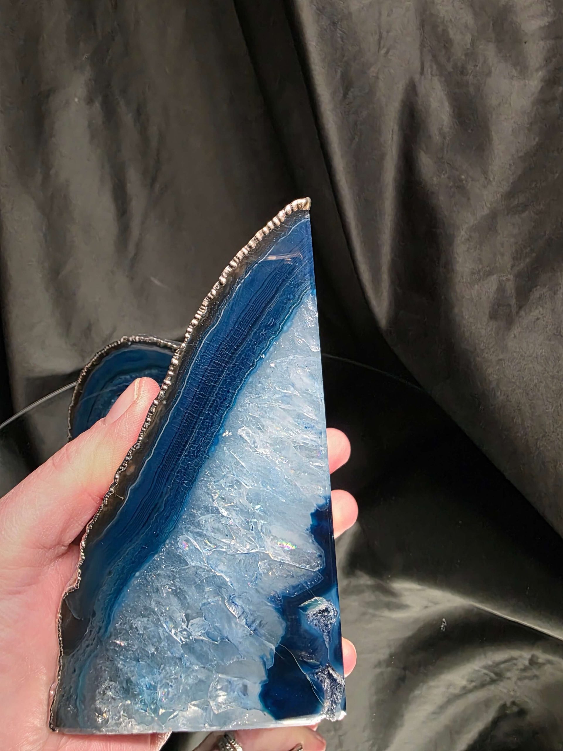 Blue Agate Silver Edge Microcrystalline Quartz Premium Bookends 1 Ornament Handpicked Size 1.841kg H13.5xW18xD8cm - Image 12