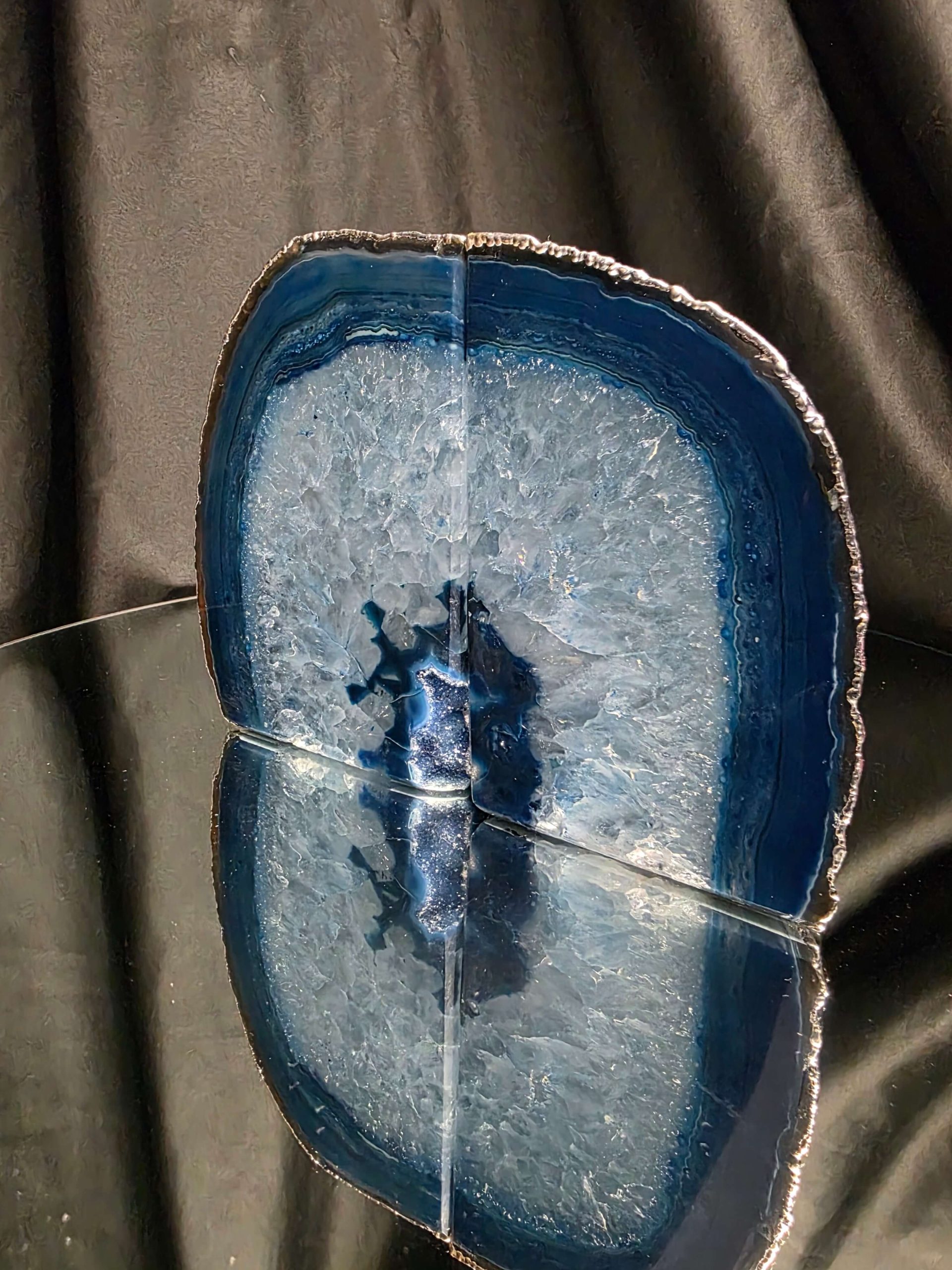 Blue Agate Silver Edge Microcrystalline Quartz Premium Bookends 1 Ornament Handpicked Size 1.841kg H13.5xW18xD8cm - Image 3