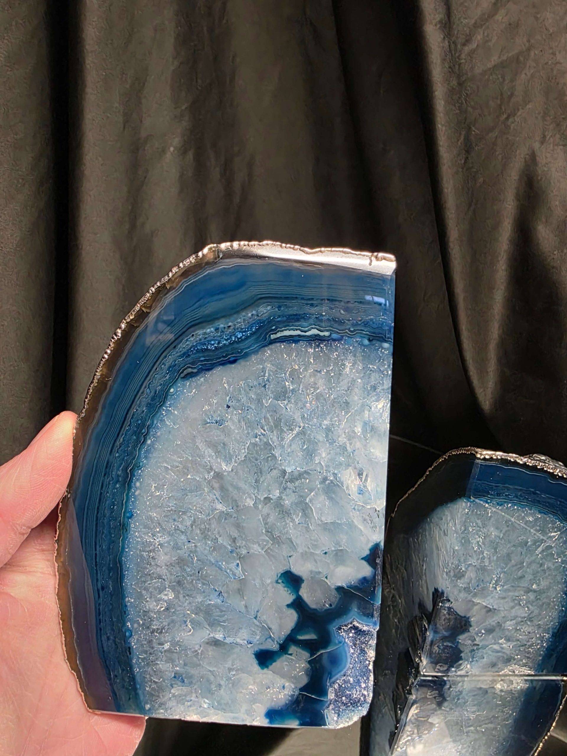 Blue Agate Silver Edge Microcrystalline Quartz Premium Bookends 1 Ornament Handpicked Size 1.841kg H13.5xW18xD8cm - Image 8
